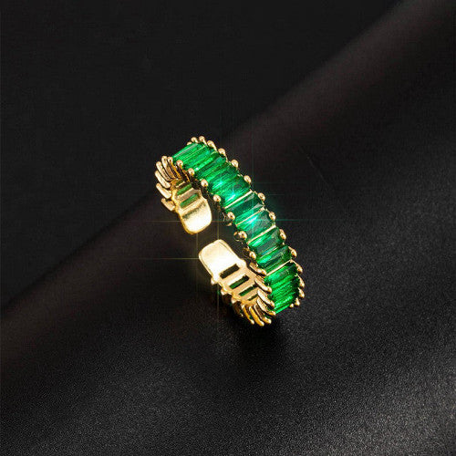 Gold Stainless Steel Green Stone Adjustable Ring for Women