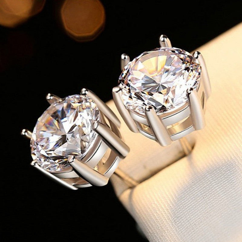 Silver Crystal Solitaire Stud Earrings