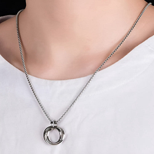 Silver Stainless Steel Triple Ring Pendant for Men