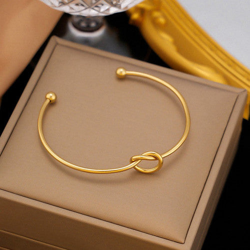 Gold Stainless Steel Knotted Cuff Bracelet