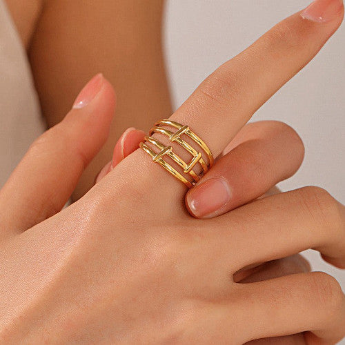 Gold Stainless Steel Contemporary Adjustable Ring