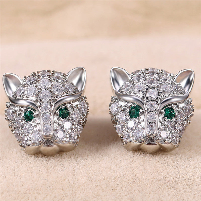 The "Leona" Panther Stud Earrings | 18K White Gold PVD & Anti-Tarnish | Emerald Eye Luxury Statement Studs