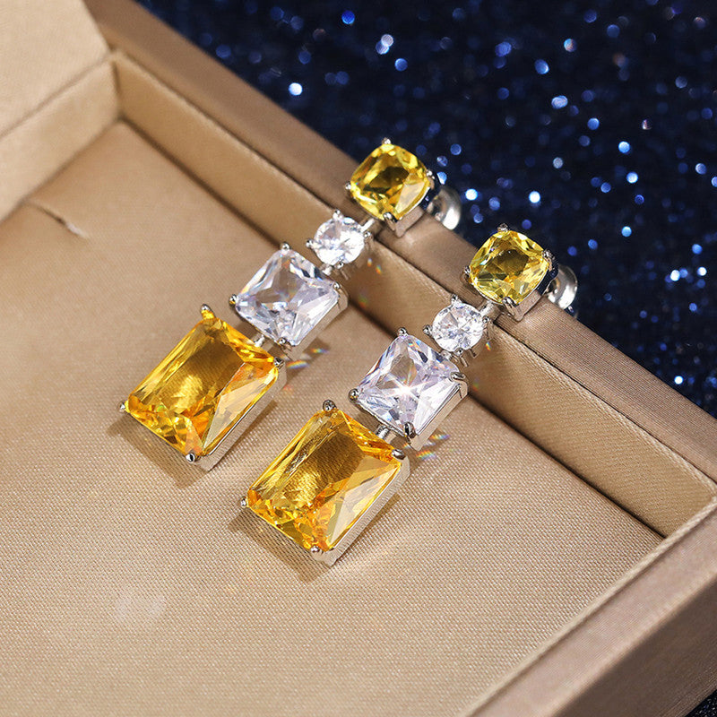 Imperial Canary Drop Earrings | Radiant Yellow & White Crystal Statement Dangles