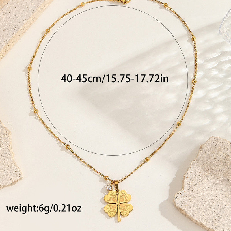 Four-Leaf Clover Satellite Chain Necklace – Lucky Charm Pendant with Zircon Accent