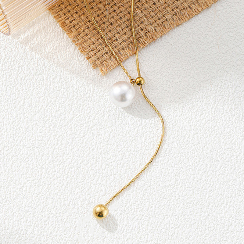Stainless Steel Pearl Drop Necklace – Anti Tarnish Gold Adjustable Necklace