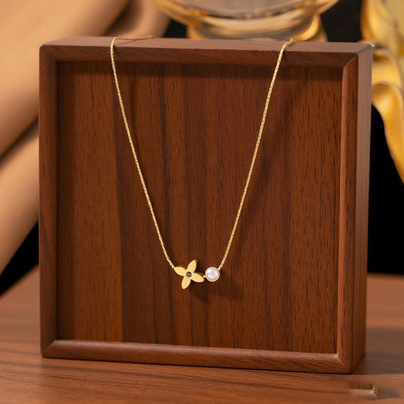 Dainty Floral Pearl Drop Necklace