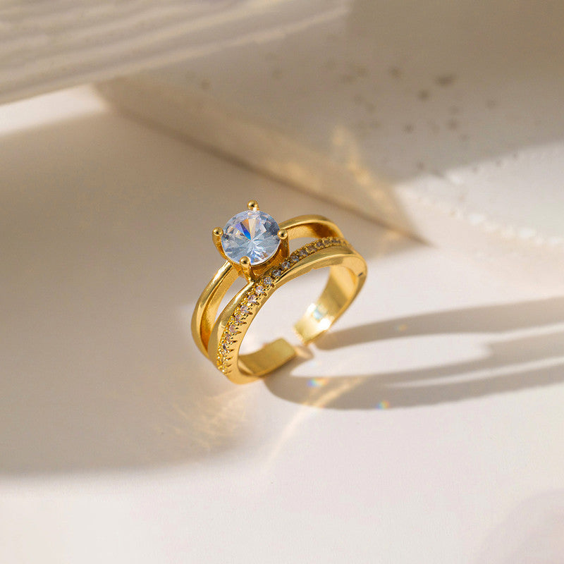 Elegant Gold-Plated Adjustable Ring with Crystal Stone