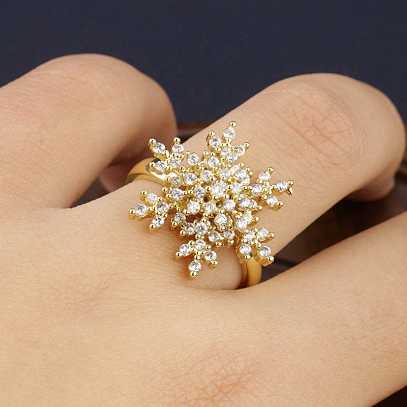 Sparkling Snowflake Rotating Spinner Ring
