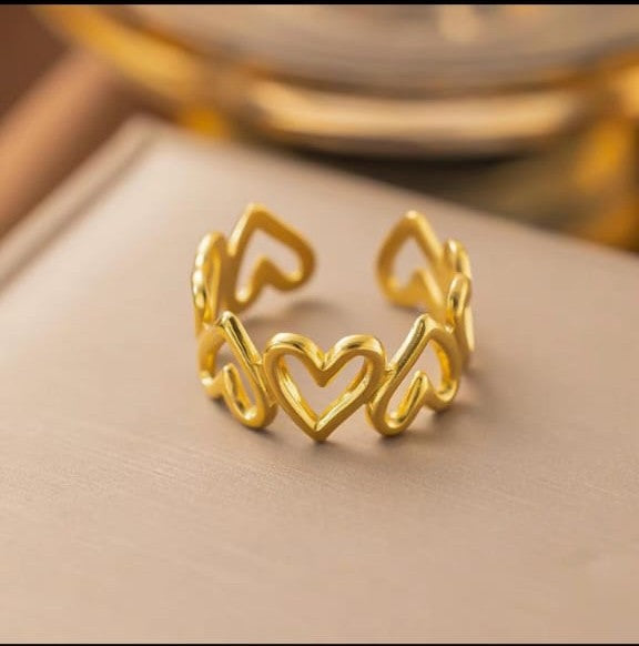 Gold Open Heart Adjustable Ring – Anti Tarnish Minimal Love Band
