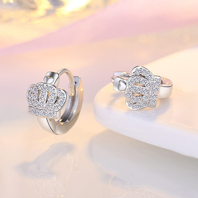 Royal Pavé Crown Huggie Hoop Earrings in Stainless Steel