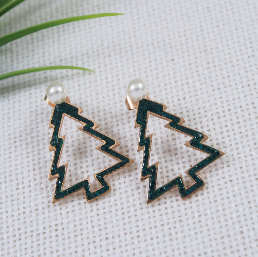 Evergreen Glamour Tree Earrings | 18k Rose Gold Anti-Tarnish Festive Studs