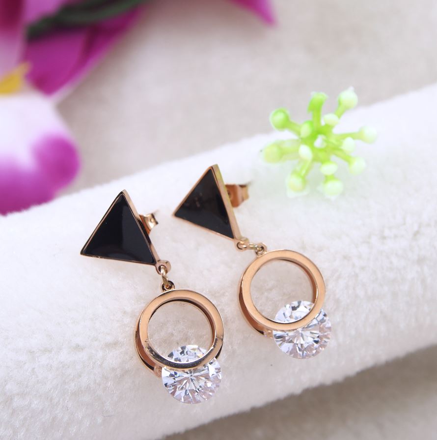 Trinity Rose Gold Geometric Earrings | 18k Rose Gold Anti-Tarnish Triangle Drop