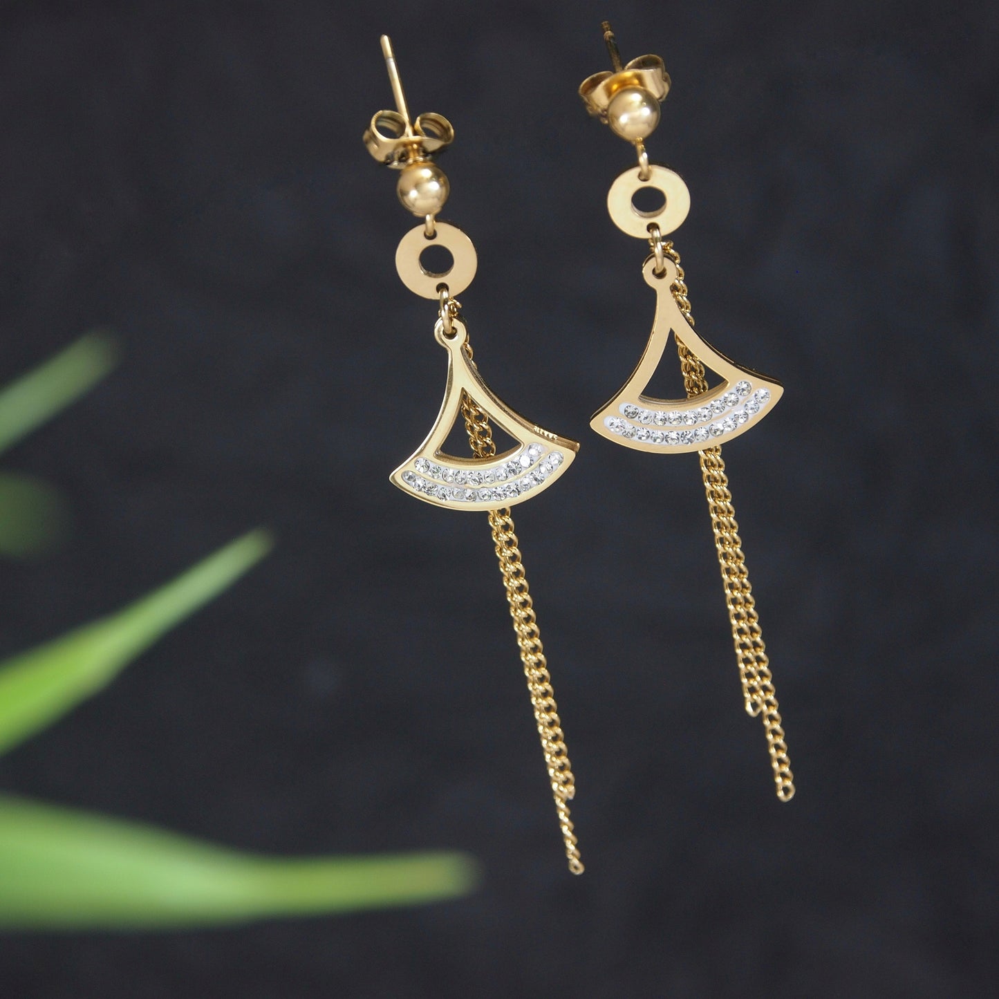 Aurora Fan Linear Earrings | 18k Gold Anti-Tarnish Crystal Drop Dangles