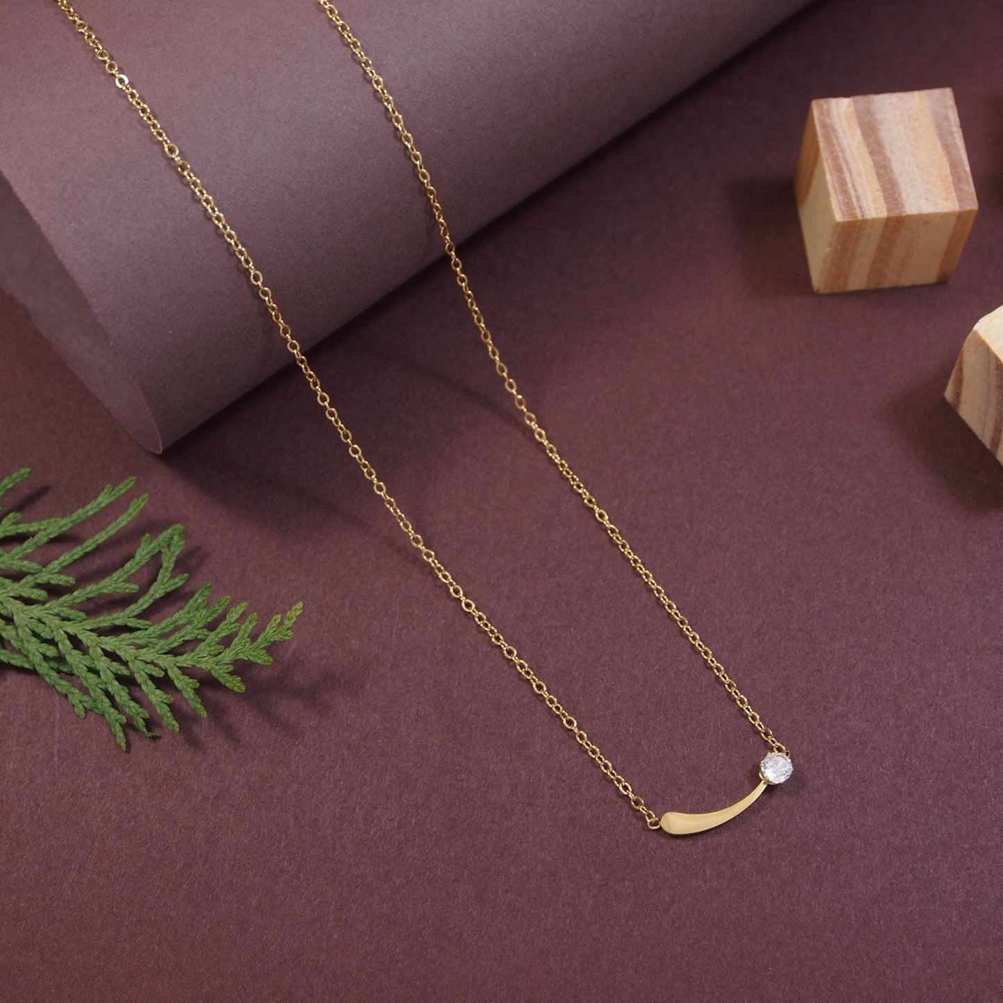 Minimal Gold Bar Necklace with Solitaire Charm | Elegant Everyday Jewelry