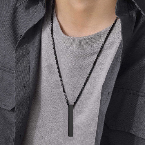 Black Stainless Steel Bar Pendant for Men
