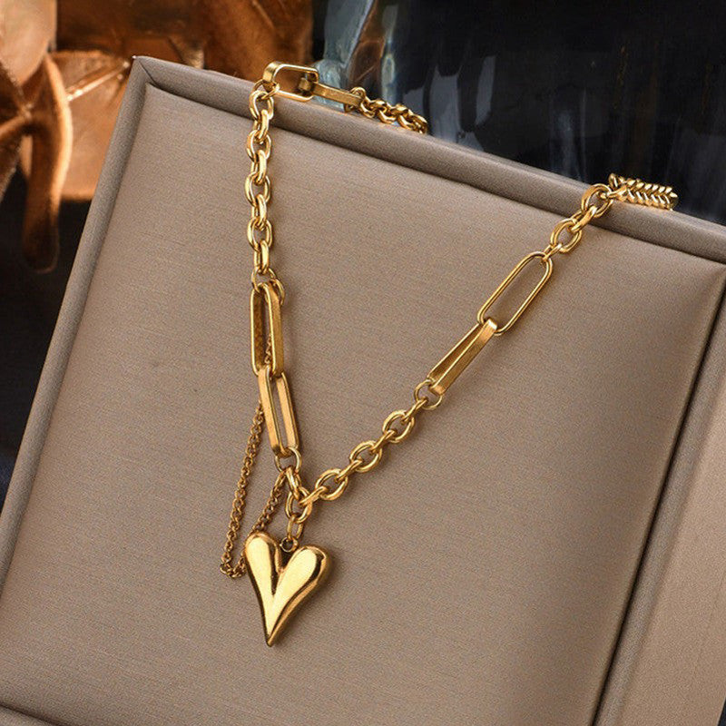 Gold Heart-Themed Rope Chain Necklace