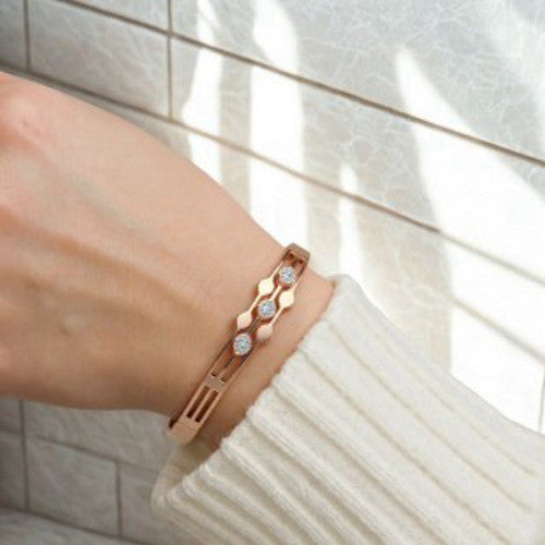 Rose Gold Stainless Steel CZ Kada Bracelet