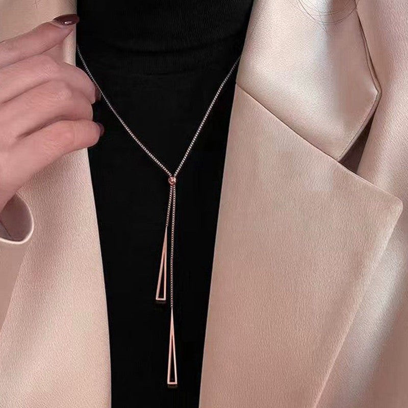 Elegant Rose Gold Dual Drop Pendant Necklace – Anti-Tarnish Stainless Steel