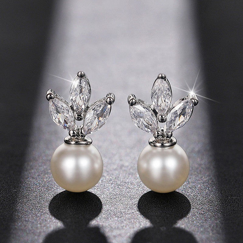 Silver Pearl & CZ Korean Drop Earrings