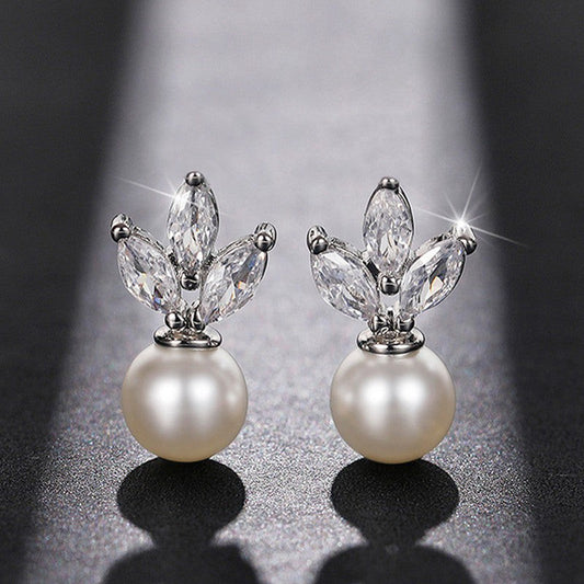 Silver Pearl & CZ Korean Drop Earrings