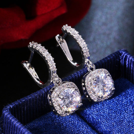 Silver American Diamond Crushed Ice Drop Earrings