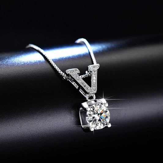 Silver V-Shaped CZ Pendant Chain