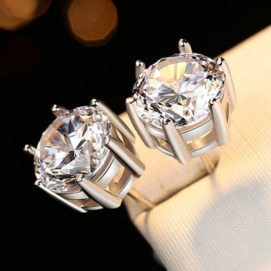 Silver Crystal Solitaire Stud Earrings