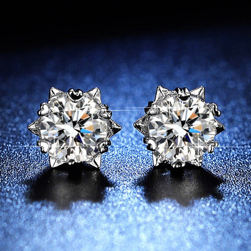Silver Star-Shaped CZ Solitaire Stud Earrings