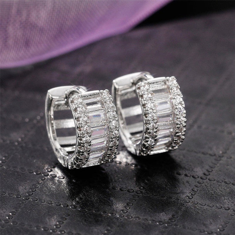 Silver American Diamond Contemporary Hoop Earrings