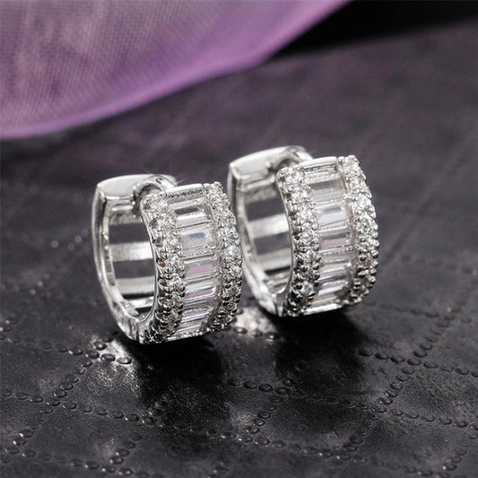 Silver American Diamond Contemporary Hoop Earrings