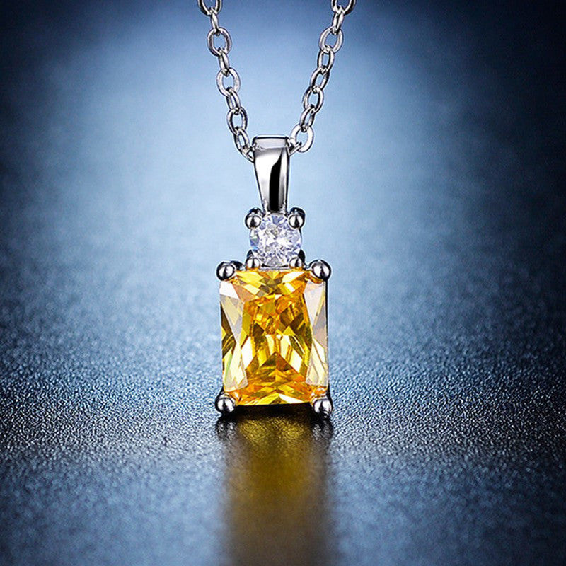 Silver Yellow Stone & CZ Pendant Chain