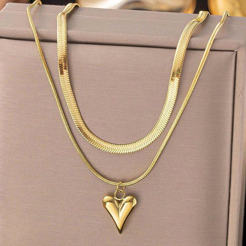 Gold Heart-Themed Layered Necklace
