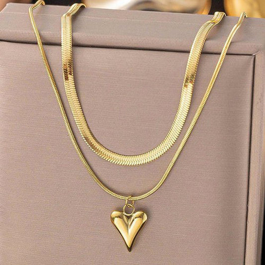 Gold Heart-Themed Layered Necklace
