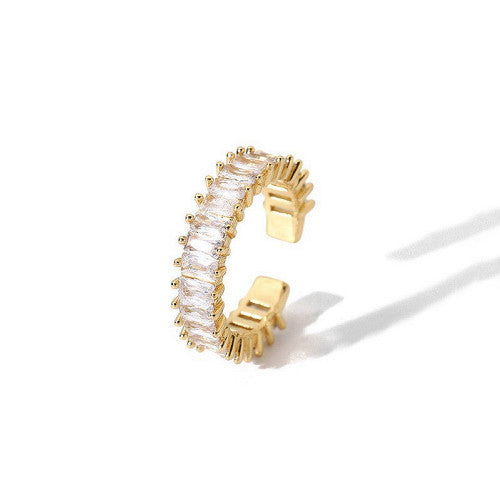 Gold Stainless Steel White Stone Adjustable Ring for Women