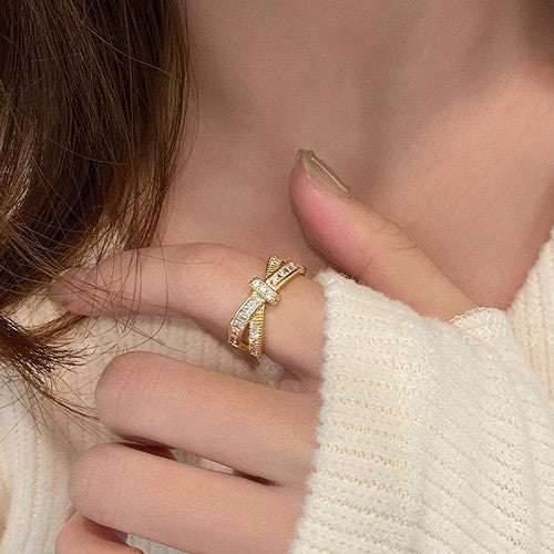 Gold Stainless Steel Cross-Shaped Adjustable Ring