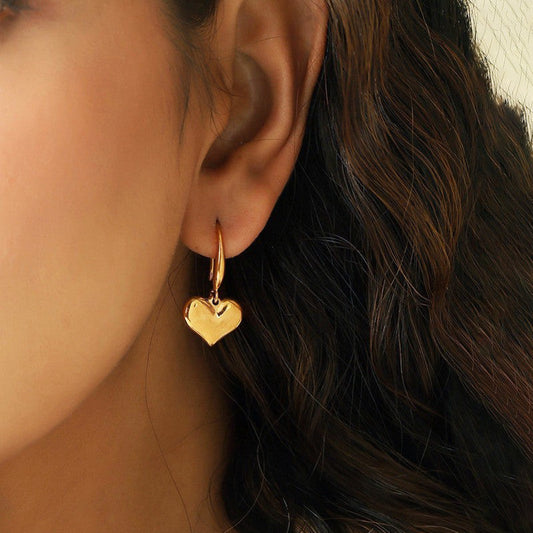 Gold Plated Anti Tarnish Heart-Themed Drop Earrings