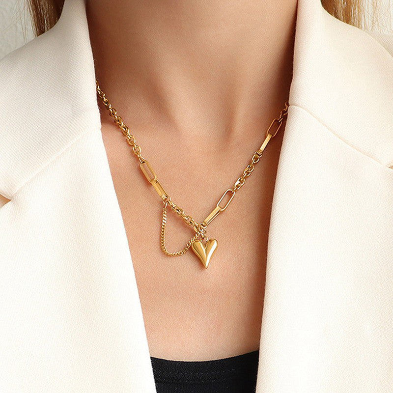 Gold Heart-Themed Rope Chain Necklace