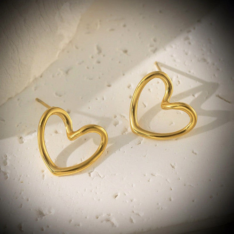 Gold Plated Anti Tarnish Heart Outline Stud Earrings