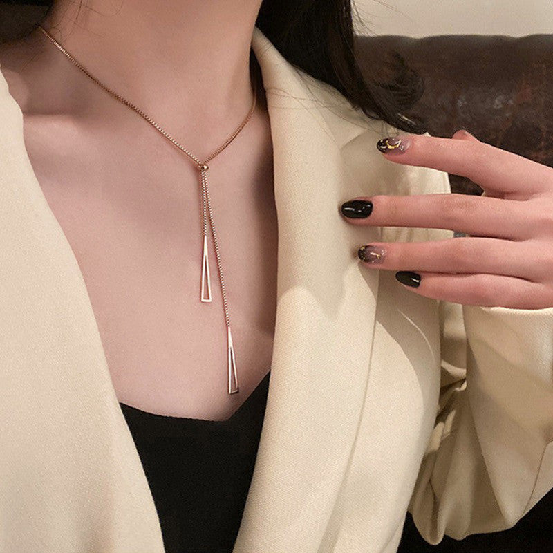 Elegant Rose Gold Dual Drop Pendant Necklace – Anti-Tarnish Stainless Steel