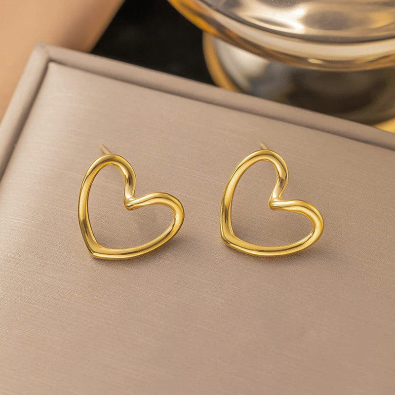 Gold Plated Anti Tarnish Heart Outline Stud Earrings