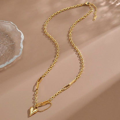 Gold Heart-Themed Rope Chain Necklace