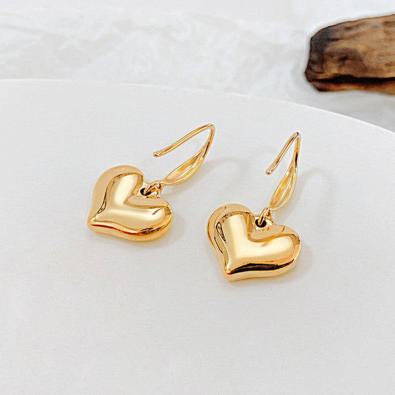 Gold Plated Anti Tarnish Heart-Themed Drop Earrings