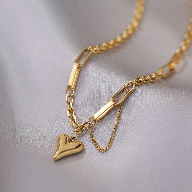 Gold Heart-Themed Rope Chain Necklace
