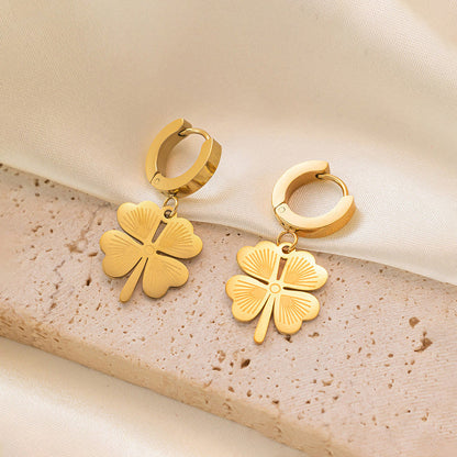 Gold Clover Charm Hoop Earrings | Tarnish-Free Stainless Steel Jewelry