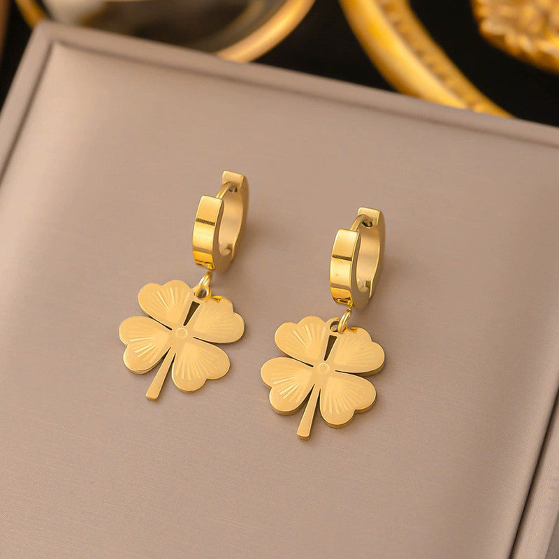 Gold Clover Charm Hoop Earrings | Tarnish-Free Stainless Steel Jewelry