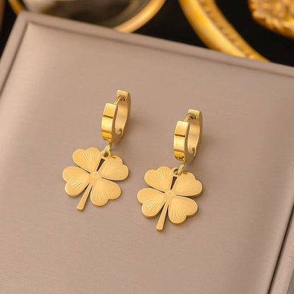 Gold Clover Charm Hoop Earrings | Tarnish-Free Stainless Steel Jewelry