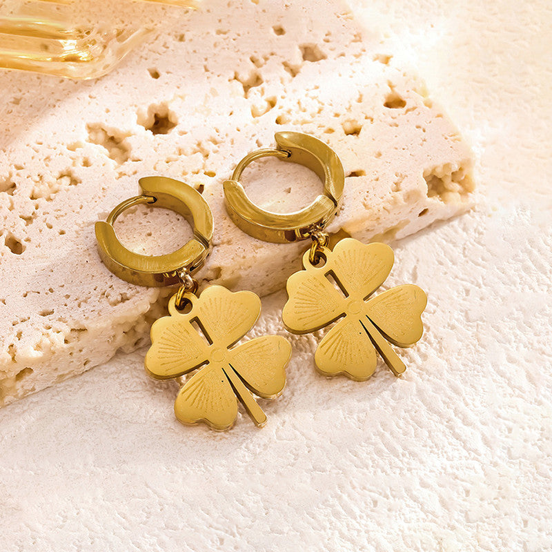 Gold Clover Charm Hoop Earrings | Tarnish-Free Stainless Steel Jewelry