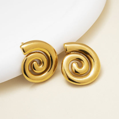 18K Gold Abstract Spiral Stud Earrings – Waterproof & Anti-Tarnish Stainless Steel