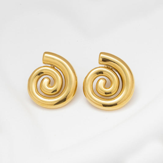 18K Gold Abstract Spiral Stud Earrings – Waterproof & Anti-Tarnish Stainless Steel