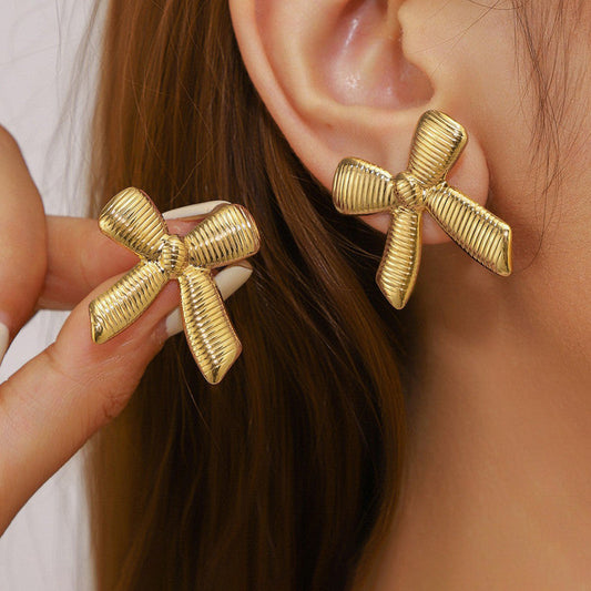 18K Gold Plated Stainless Steel Ribbed Sunburst Studs | Waterproof Vintage Statement Earrings